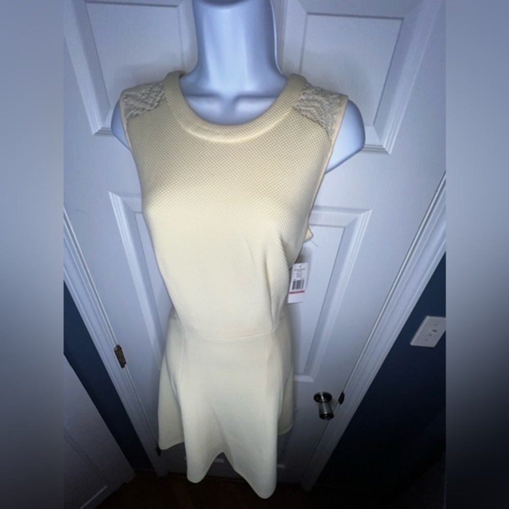 NWT Sharagano Women’s 10 Butter Yellow A-Line Dress Sleeveless Crochet Lace M